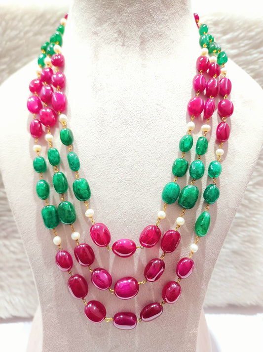 Ruby Opaque Beads with Green Beryl & Fresh Water Pearls - KGP GEMS