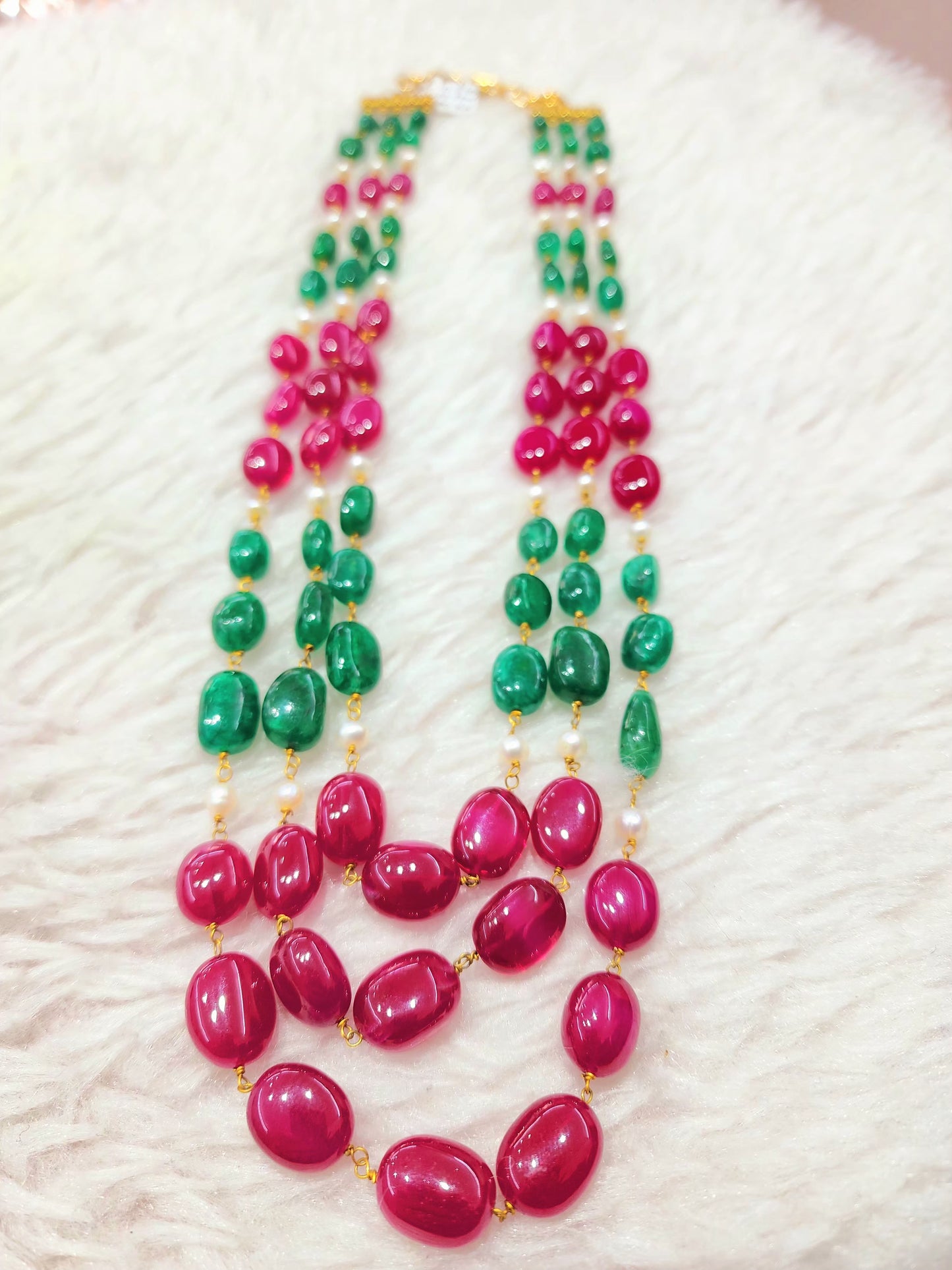 Ruby Opaque Beads with Green Beryl & Fresh Water Pearls - KGP GEMS