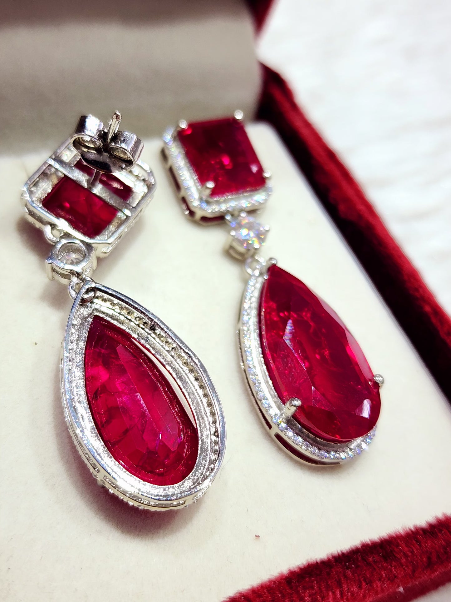 925 silver with Manmade Ruby Earings with Moissanites - KGP GEMS