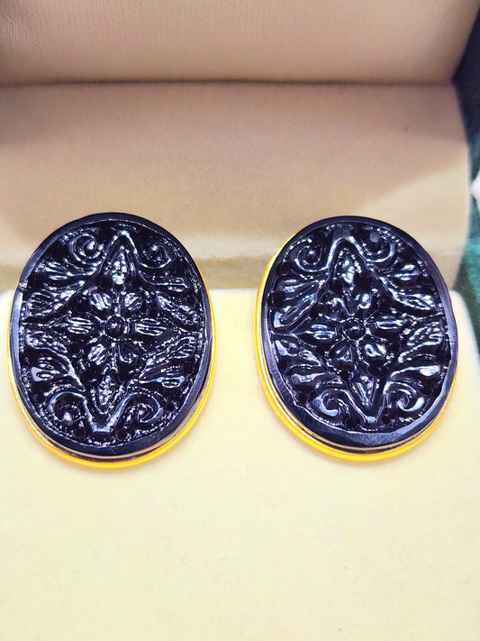 925 Silver Black Mughal Carving Earings - KGP GEMS