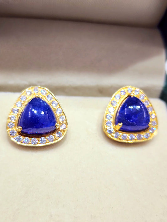 925 Silver Tanzanite Earings with Surrounding Cubic Zirconia - KGP GEMS
