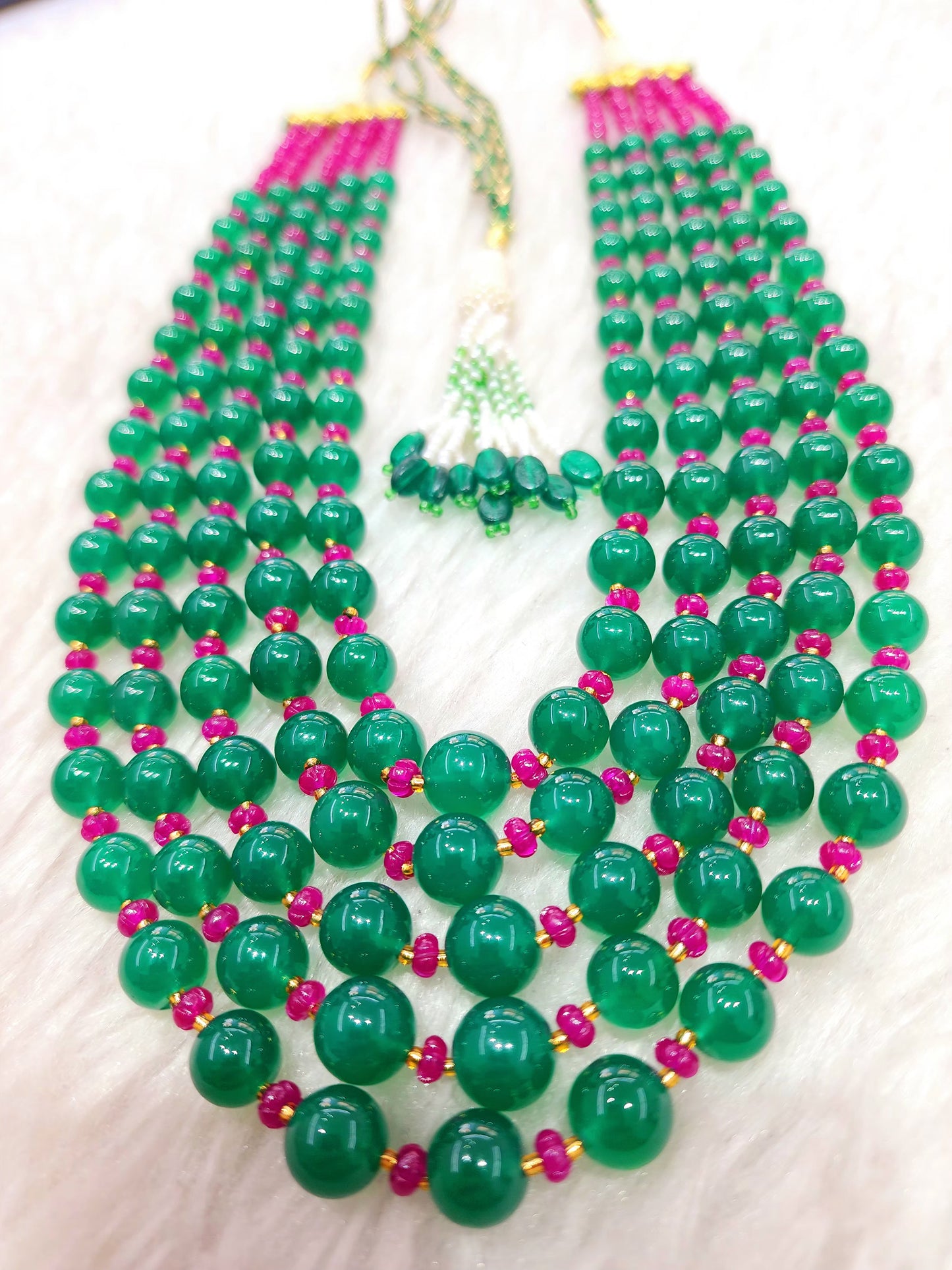 Green onyx Balls with Ruby Opaque Pumpkins - KGP GEMS