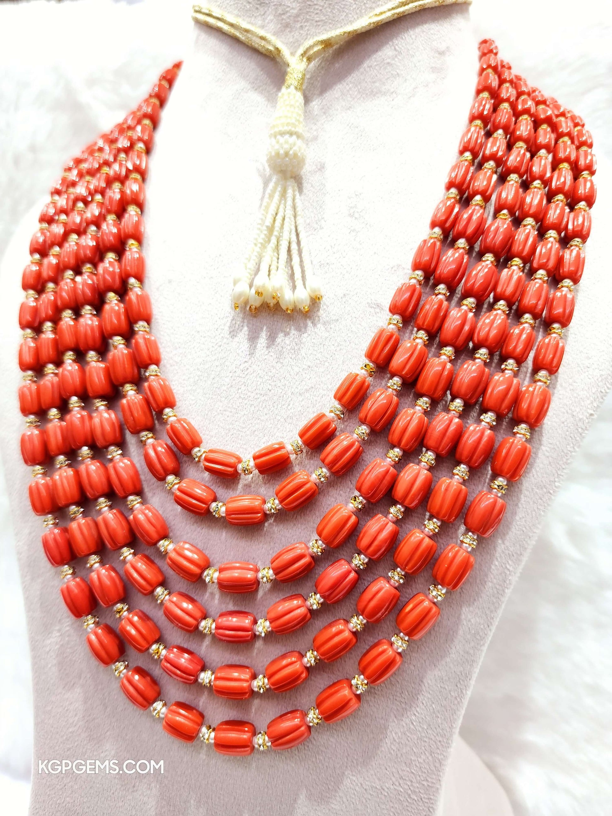 Carved Manmade Coral  Beads - KGP GEMS