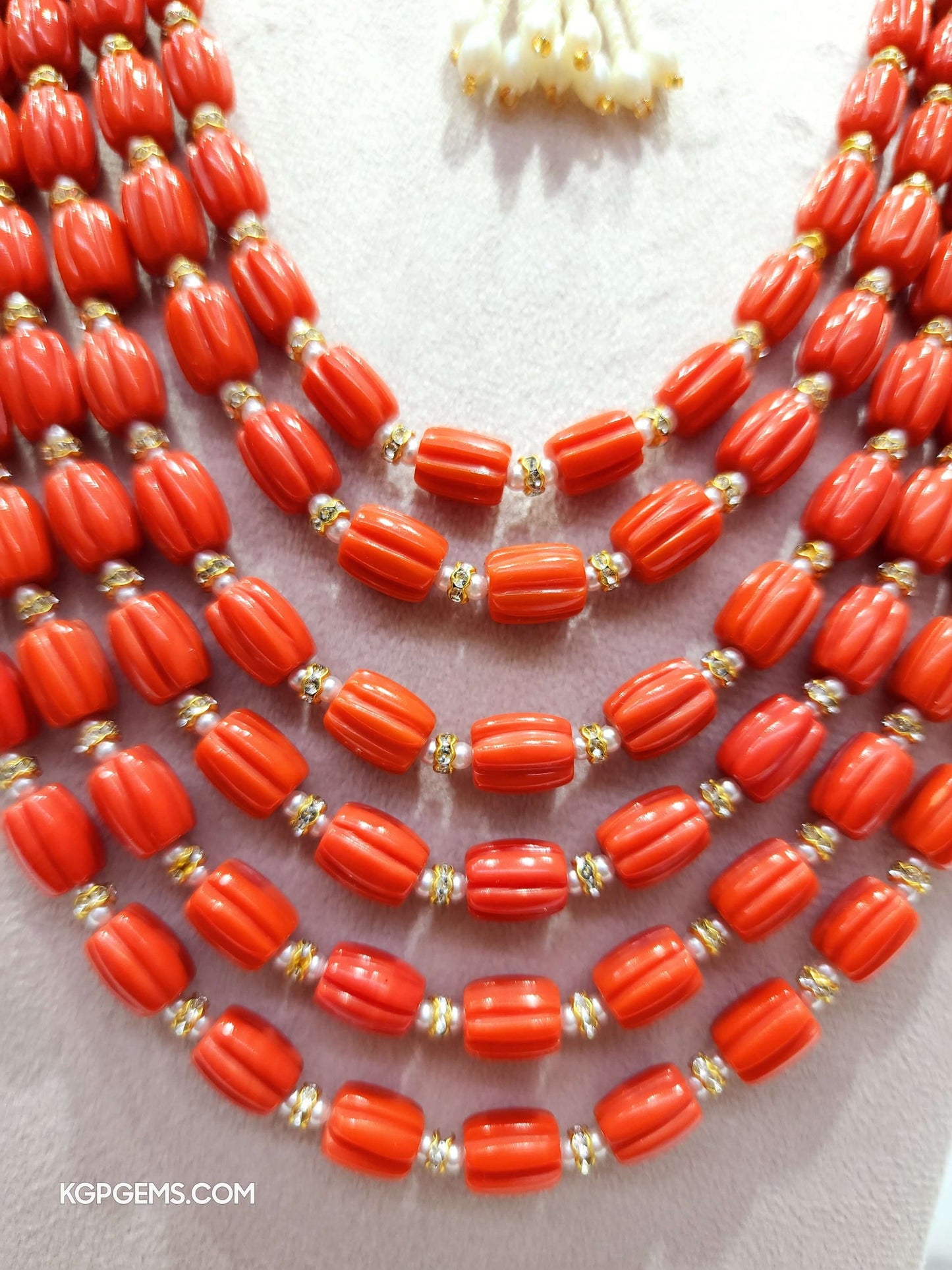 Carved Manmade Coral  Beads - KGP GEMS