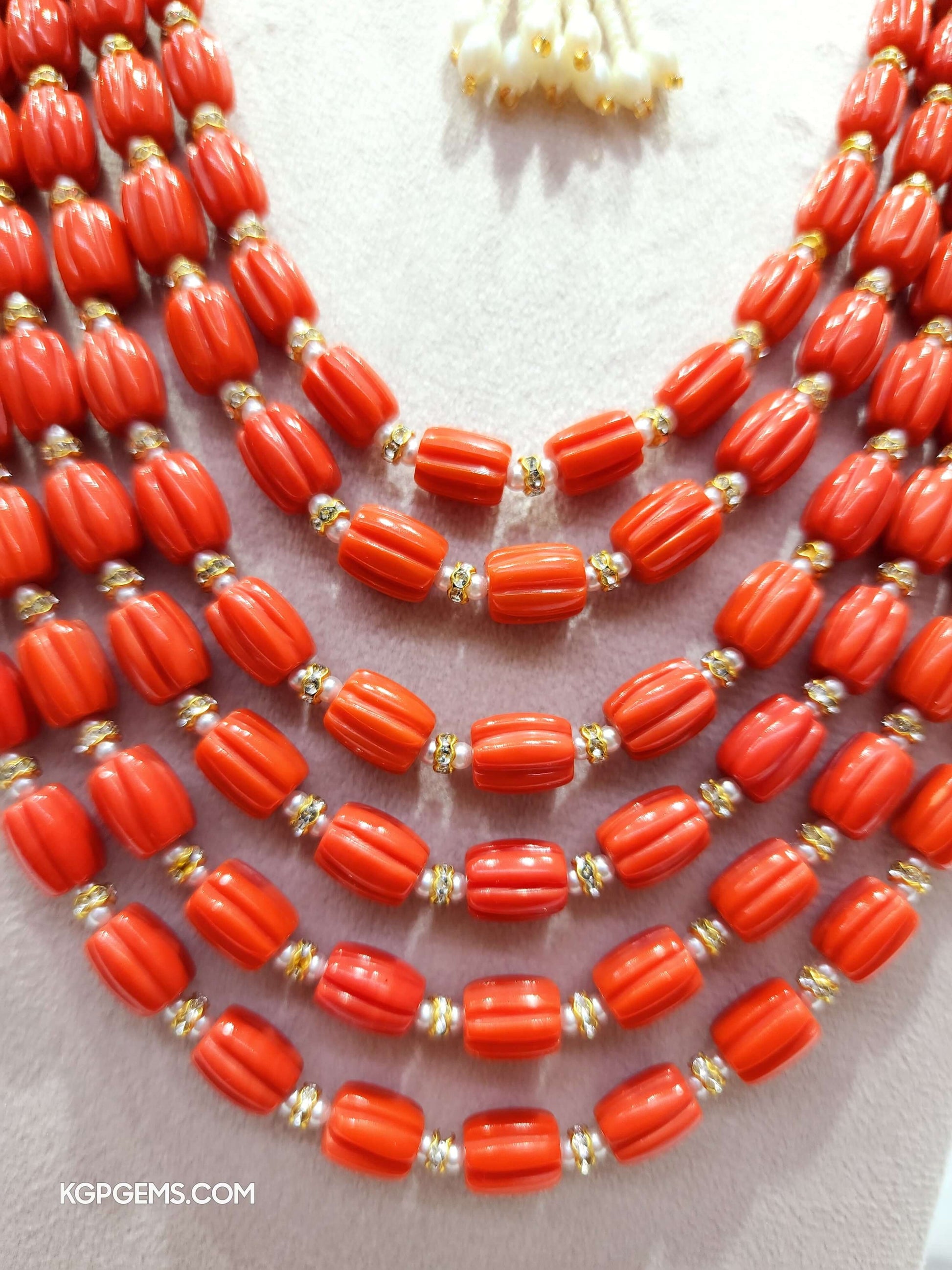 Carved Manmade Coral  Beads - KGP GEMS