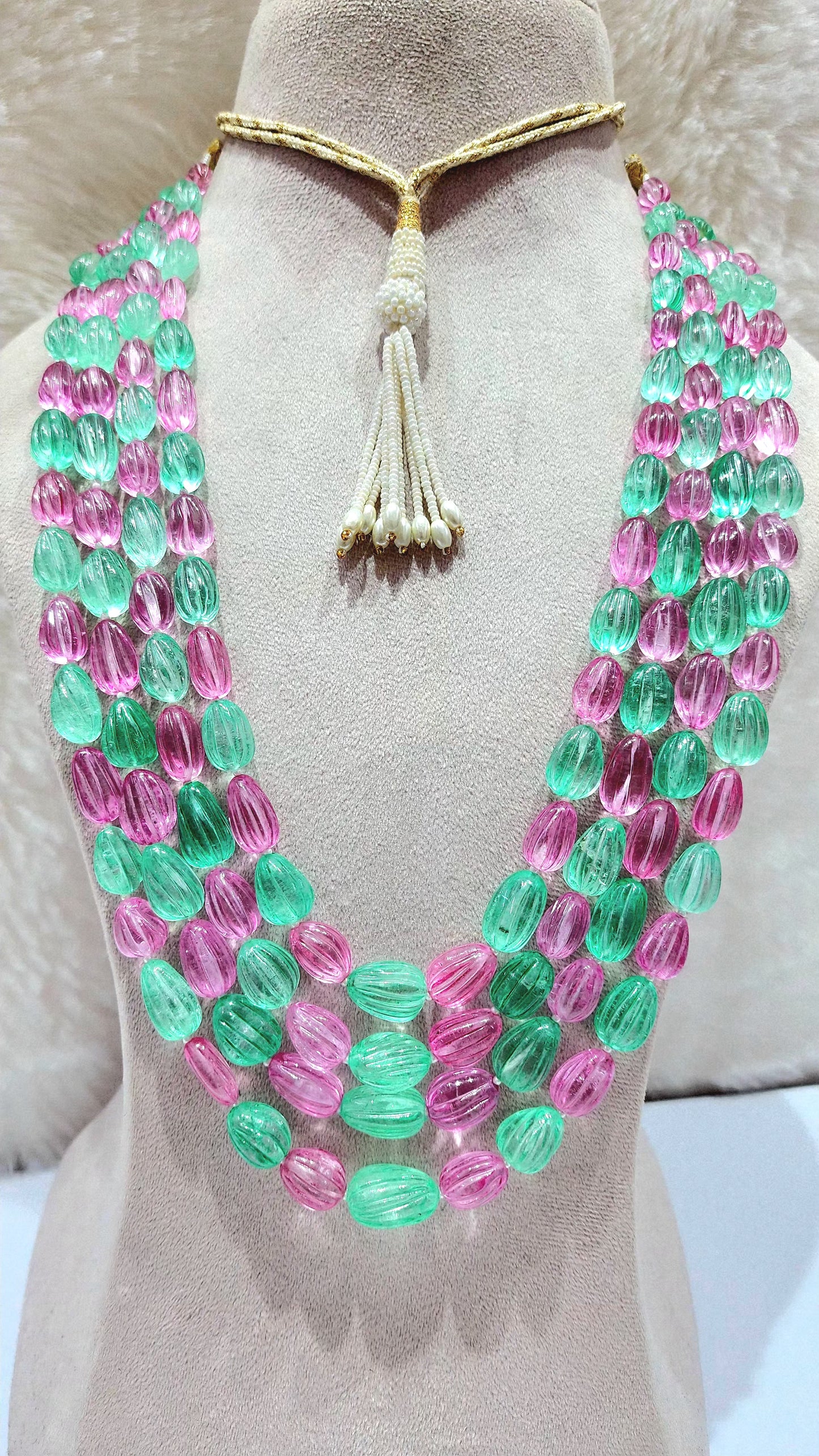 Manmade Pink Tourmaline and Columbian Emerald Carved - KGP GEMS