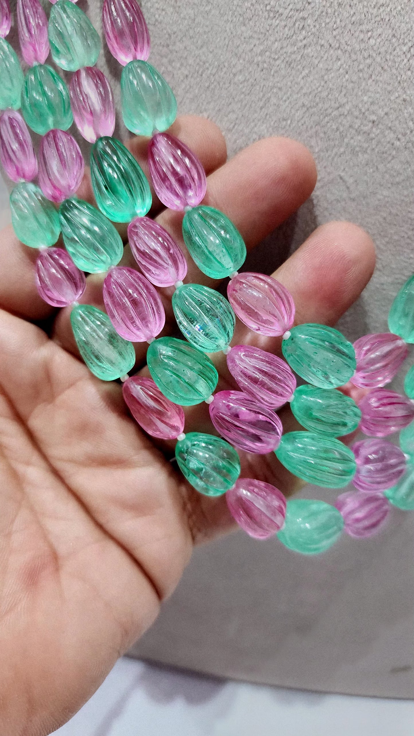 Manmade Pink Tourmaline and Columbian Emerald Carved - KGP GEMS
