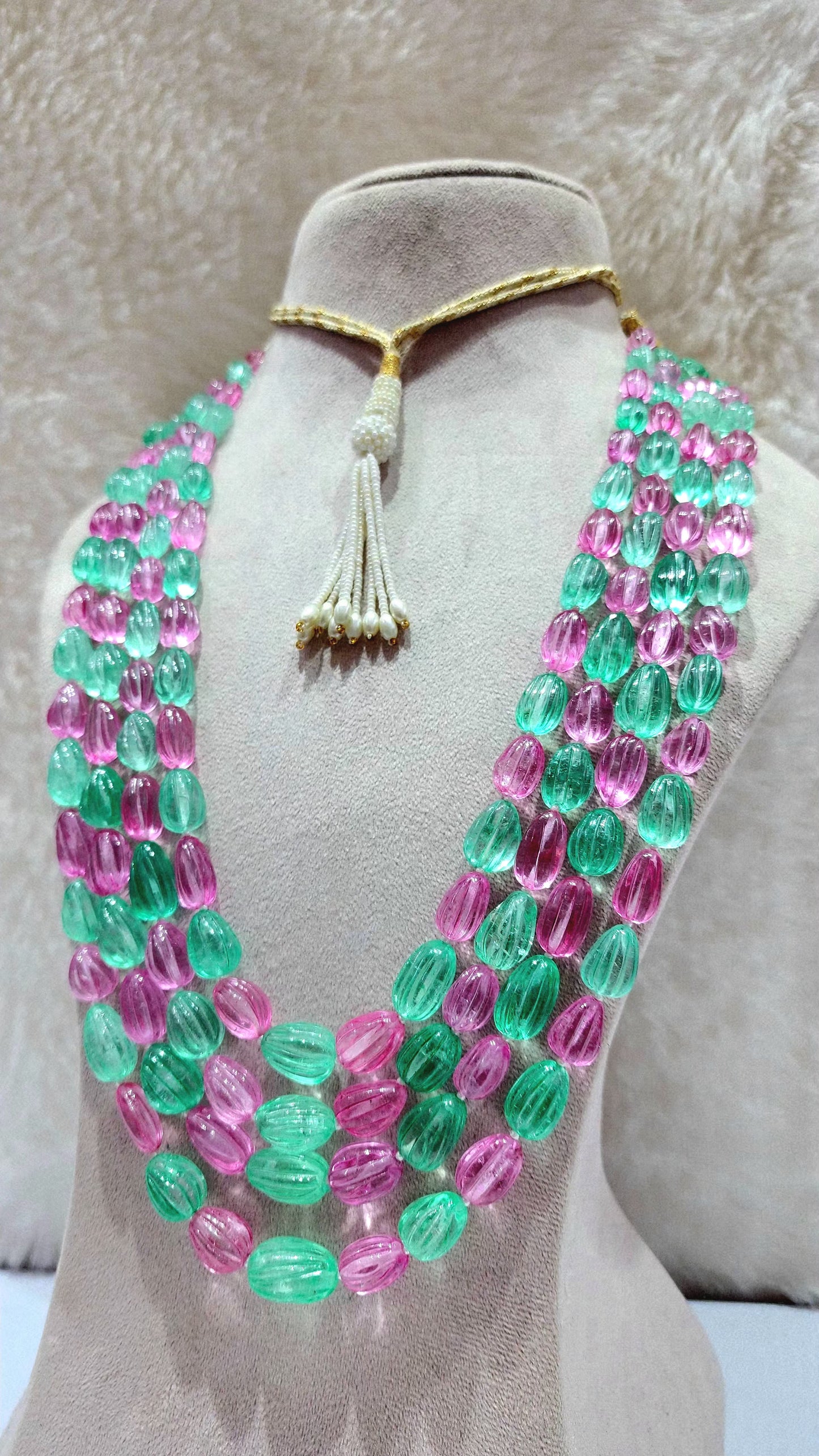 Manmade Pink Tourmaline and Columbian Emerald Carved - KGP GEMS
