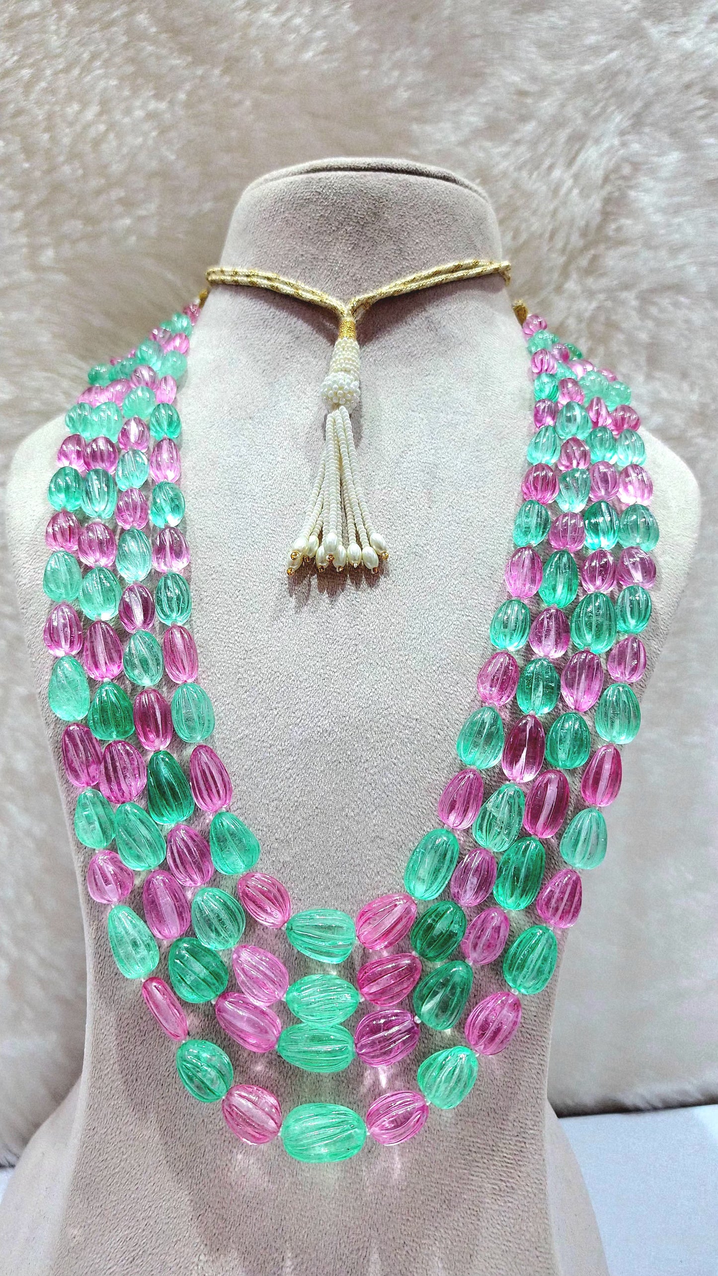 Manmade Pink Tourmaline and Columbian Emerald Carved - KGP GEMS