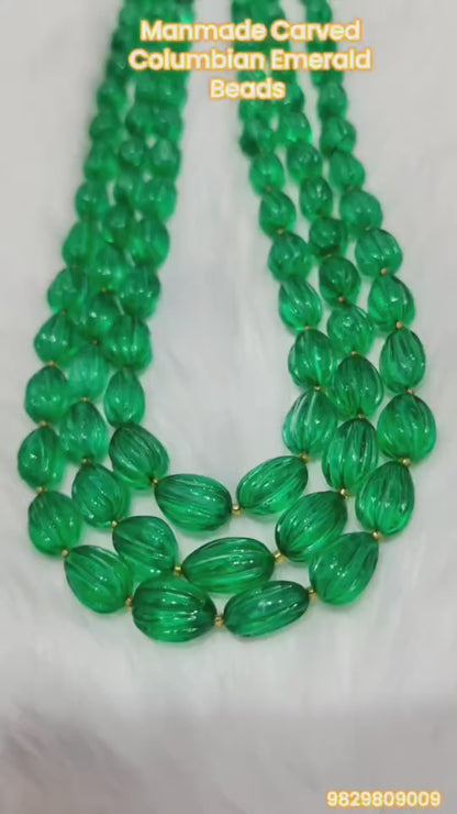 Manmad Carved Columbian Emerald's Beads