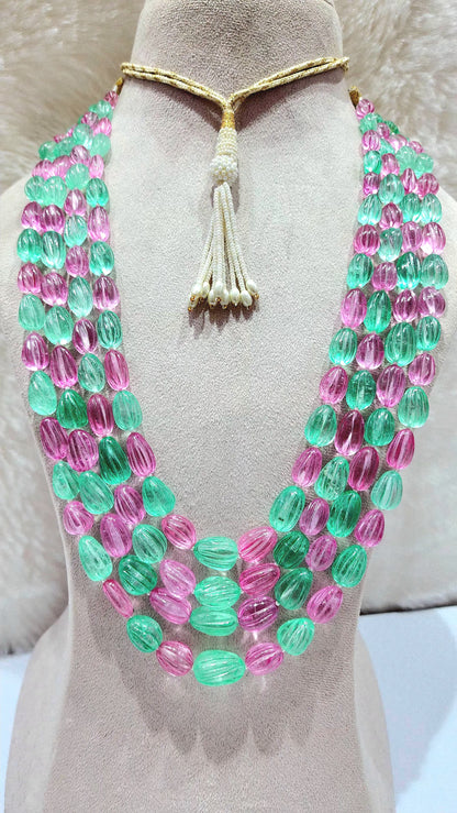 Manmade Pink Tourmaline and Columbian Emerald Carved - KGP GEMS