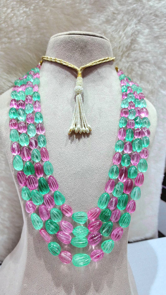 Manmade Pink Tourmaline and Columbian Emerald Carved