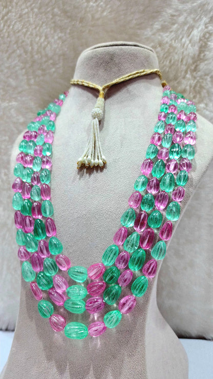 Manmade Pink Tourmaline and Columbian Emerald Carved - KGP GEMS