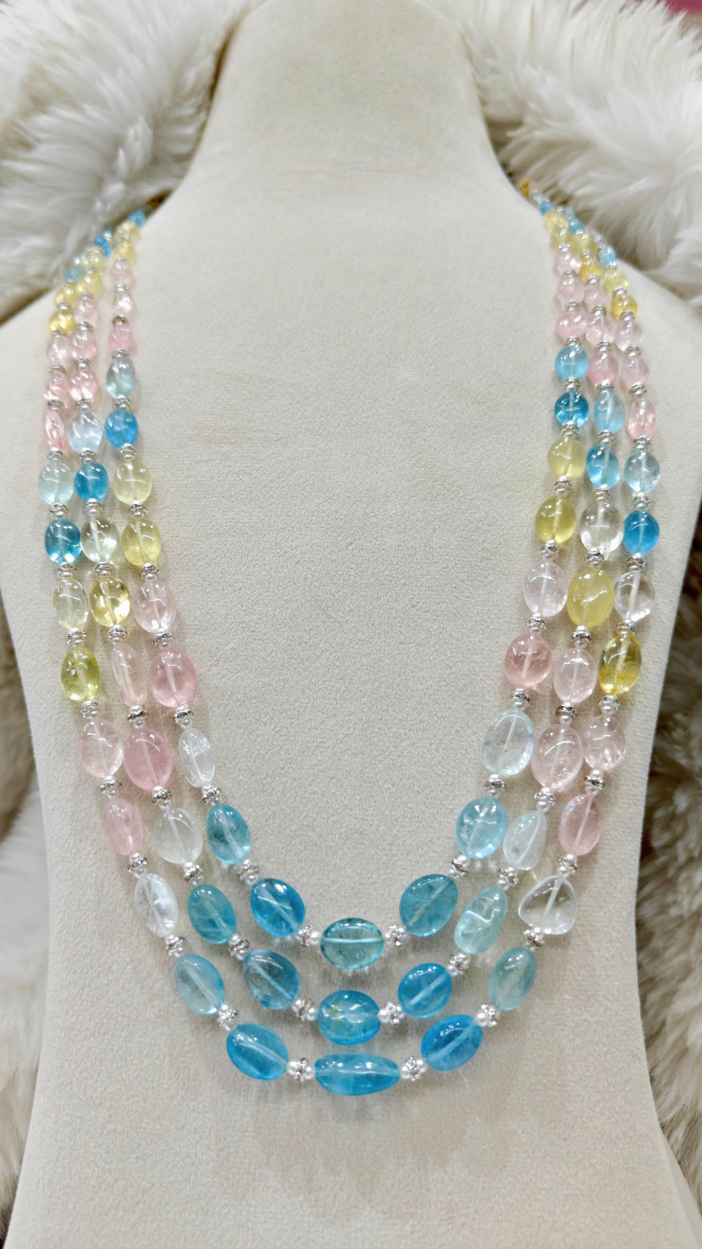 Aquamarine with Pink Morganite & Pearls